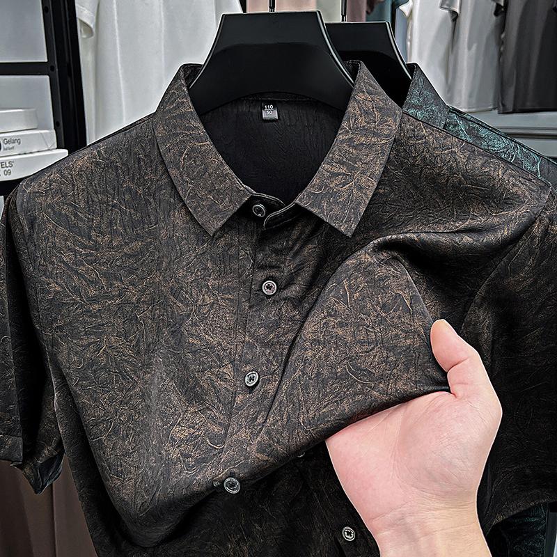 

Men s Summer Hong Kong Style Loose Collar Top Men s Short Sleeved Shirt Men s Shirt XL