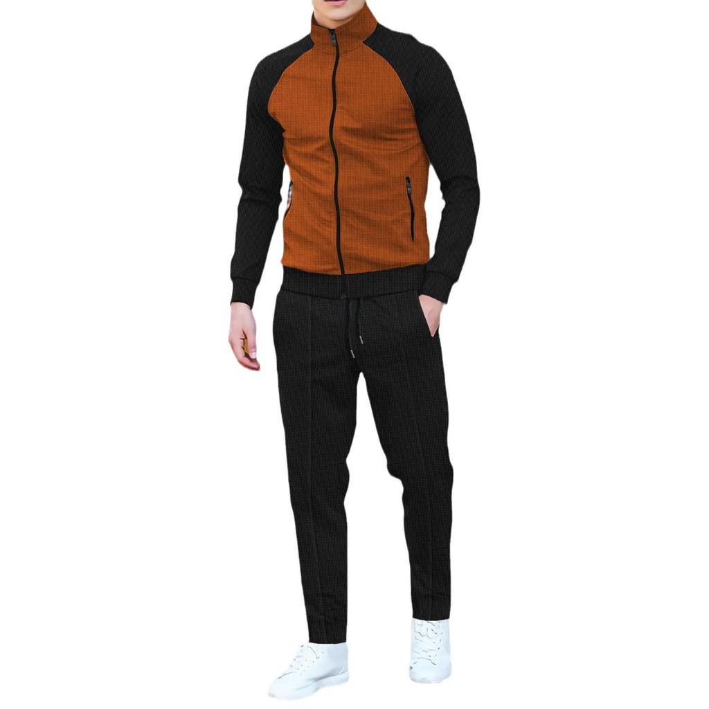 Men's Color Block Waffle Jacket and Sportswear Set - Autumn/Winter Collection