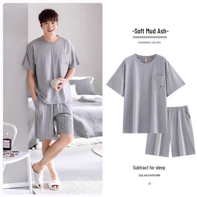 Herren Sommer Kühlendes Pyjama-Set - Kurzarm und Shorts, Lässige und Leichte Hauskleidung