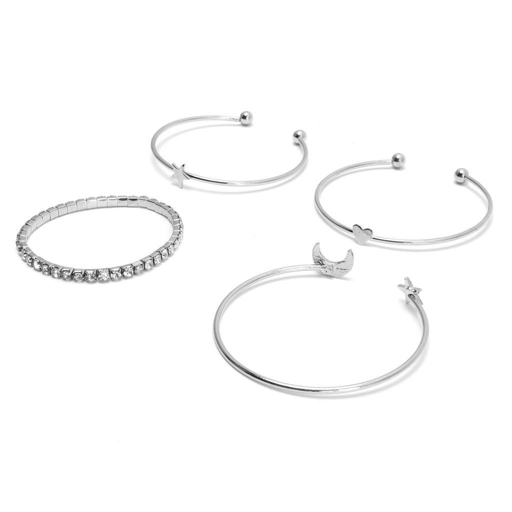 4pcs Shining Heart Star Pattern Bracelet Party Travel Jewelry Bracelet Clothes AccessorySilver