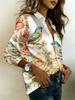Elegant Printed Long-sleeved Shirt - Women's Casual Collar Buttoned Shirt, Suitable for Beach Vacations and Vacation Outfits