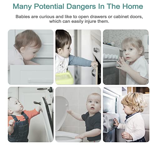 Child Safety Locks 4 Pack Long Drawer Locks No Drilling Transparent for Cabinets Fridge Toilet