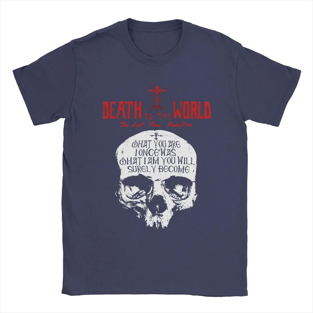 Vintage Russian Orthodox Saying Inscriptions Skull T-Shirts Men O Neck Cotton T Shirt Death To World Tee Plus Size Clothing