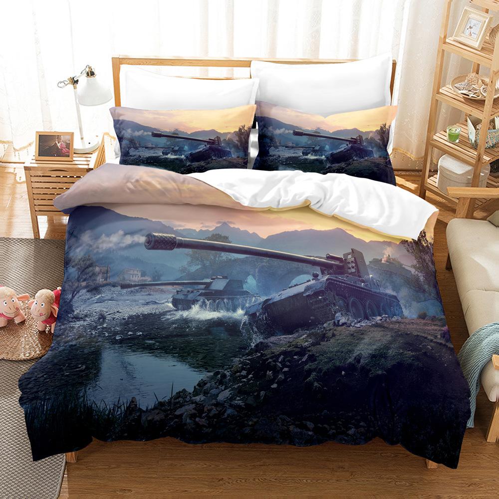 Panzer Bettbezug-Set, Bettbezug mit Spielkriegsszene für Teenager Erwachsene, Militärisches Gamer-Schlafzimmer Dekor Bettwäsche-Set