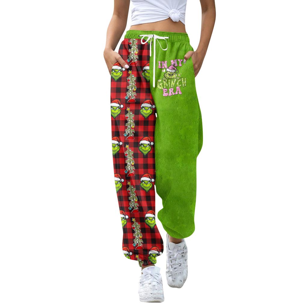 Women's Casual Fashion Christmas Print Sweatpants With Drawstring Waistband And Cuffed Legs