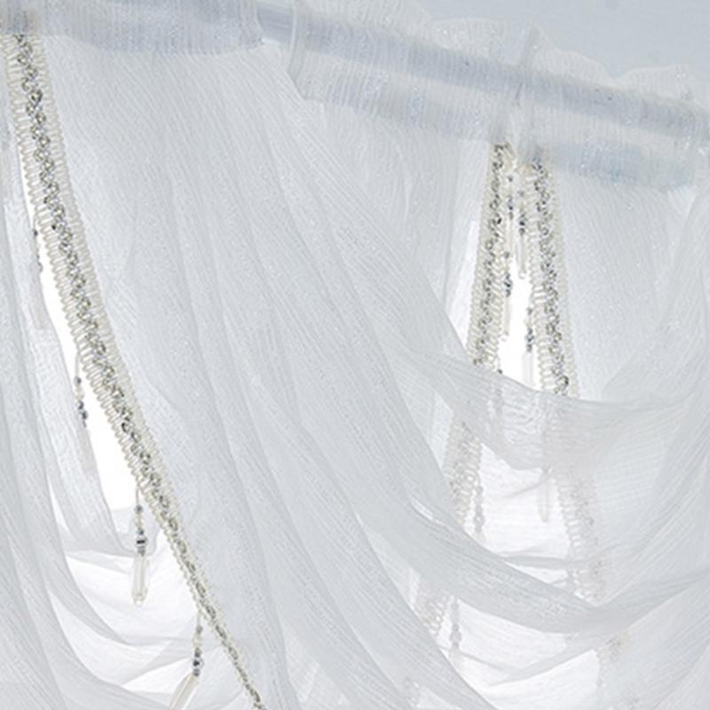 Sheer Rod Pocket Window Valance Drape with Delicate Laces and Beads for Adding Elegances To Any Room