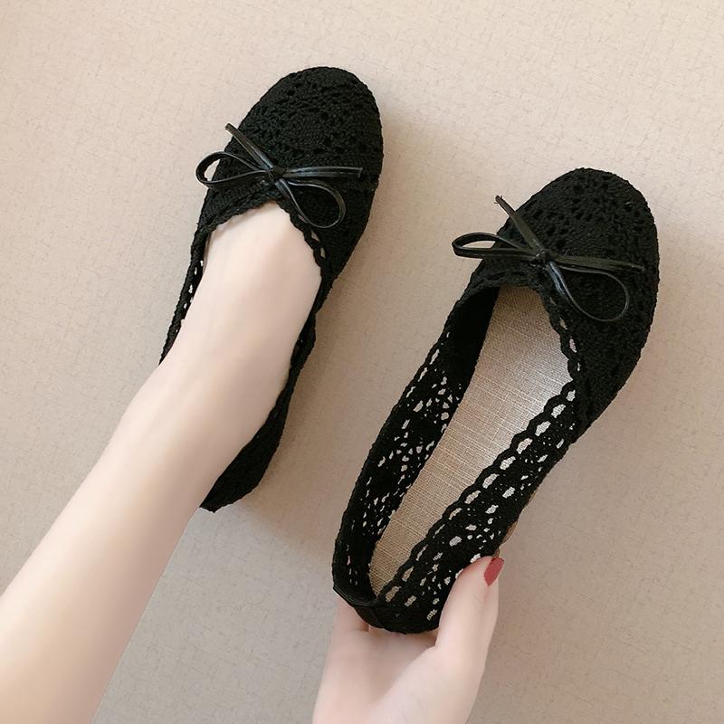 Fashion 2024 Summer Spring and Summer Women's Ballet Flat Comfortable Mesh Shoes Hollow Lace Breathable Lazy Low-top Shoes for Women
