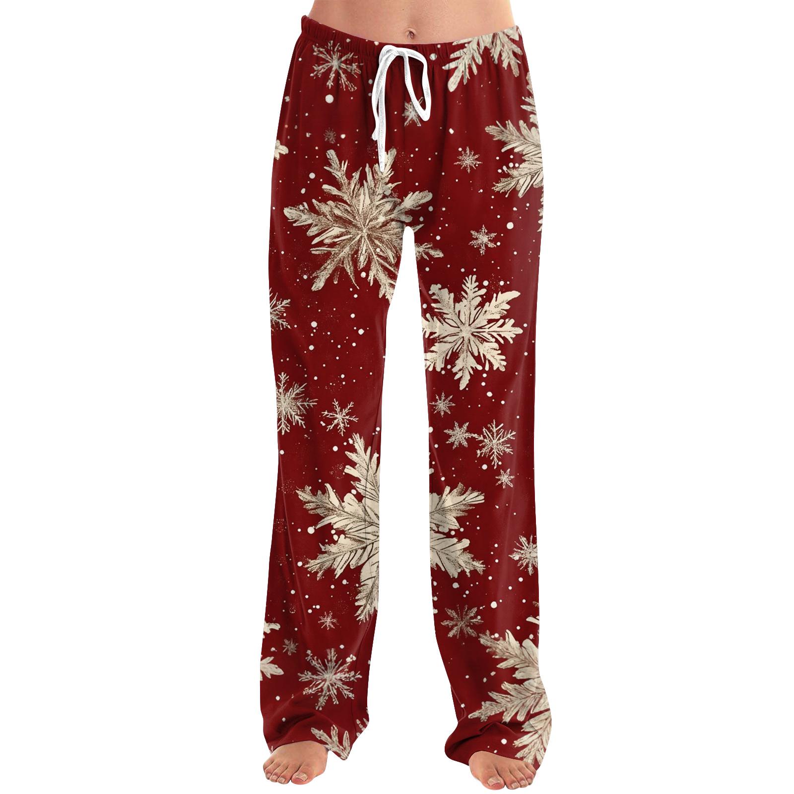 

Женские свободные и повседневные брюки с широкими штанинами с рождественским принтом, эластичным поясом, кулиской и карманом M красный