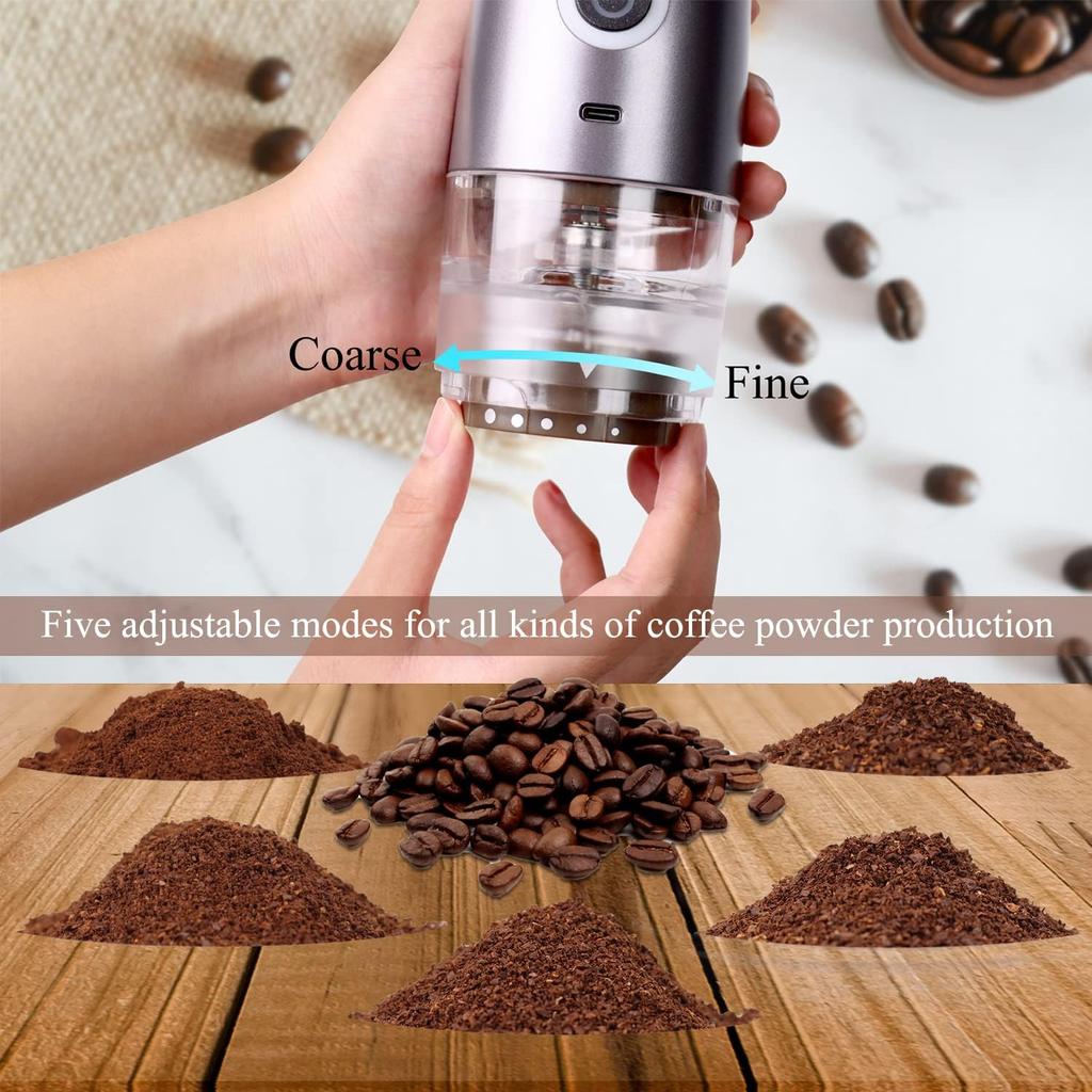 Upgrade Portable Electric Burr Coffee Grinder Cafe bean Grind Adjustable Burr Mill with 5 Precise Grind Setting