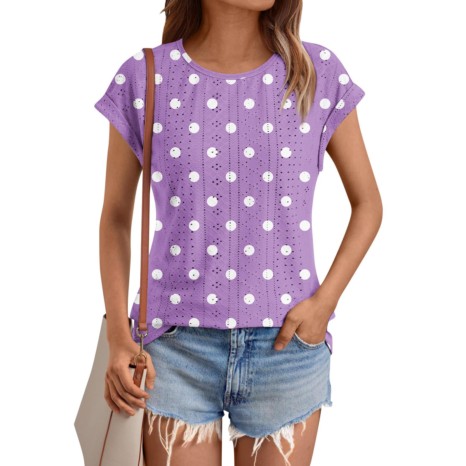 

Жіночі топи Футболки з короткими рукавами Блуза з принтом Одяг, вишивка на люверсах Літній модний одяг XL фіолетовий