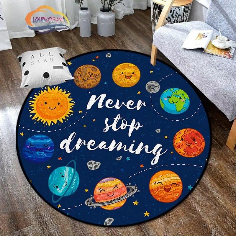 Space Universe Vector Ufo and Many Planets In Galaxy Round Bedroom Floor Mat Cosmos  solar system pattern Decoration Carpets