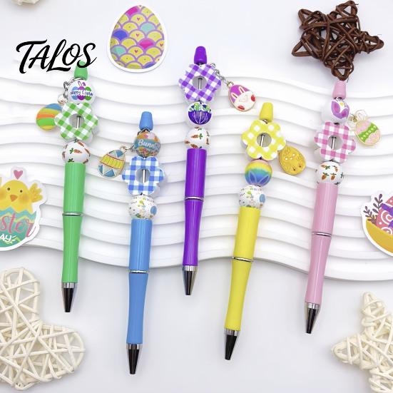 Creatieve Schrijftools voor Kinderen Kralen Balpen Set, DIY Paasknutselpakket, met Kleurrijke Unieke Cadeau Studenten Konijn En Ei Kralen Decoratie,