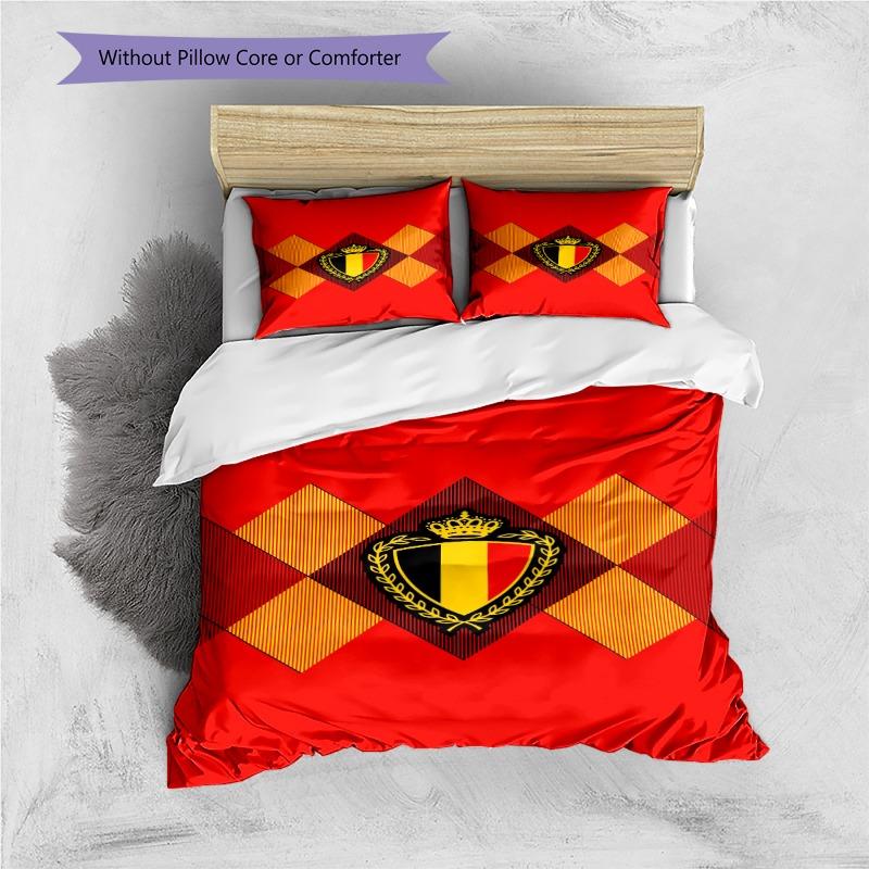 Belgium National Emblem Rhombus Pattern Print 3 Pieces Duvet Cover Set National Team Bedding Bedroom Decor Without Pillow Core Comforter