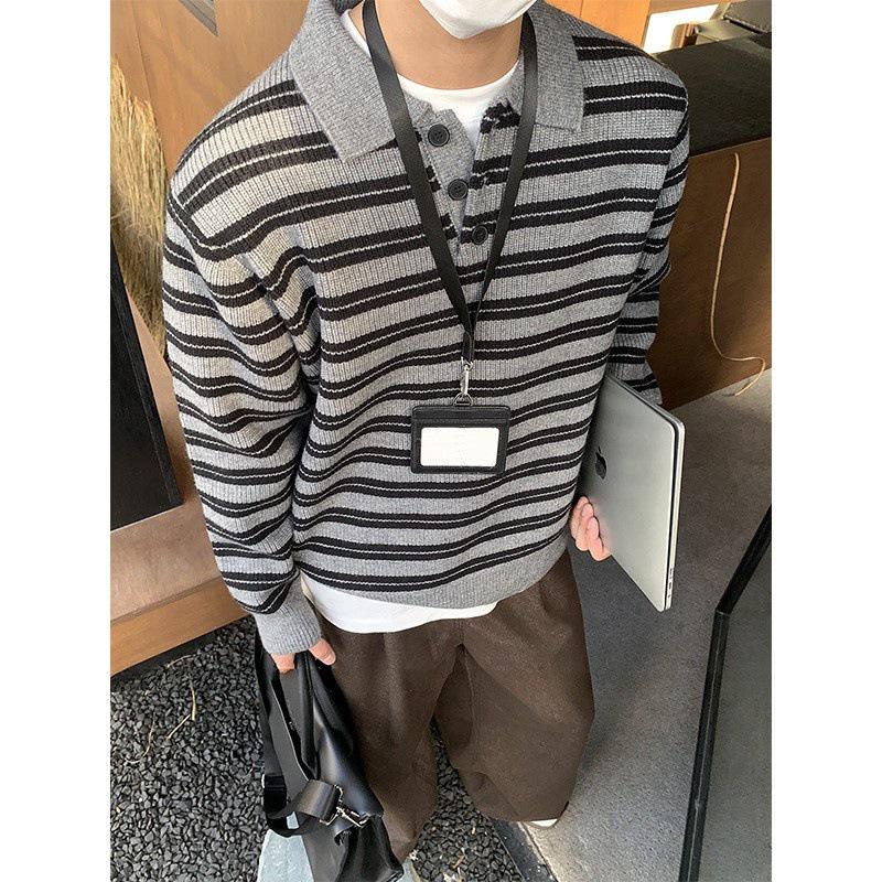 Мужская меланоидная вязаная полоска ретро, свитер на осень/зиму, универсальный слой для носки под или поверх, высококачественная повседневная куртка L