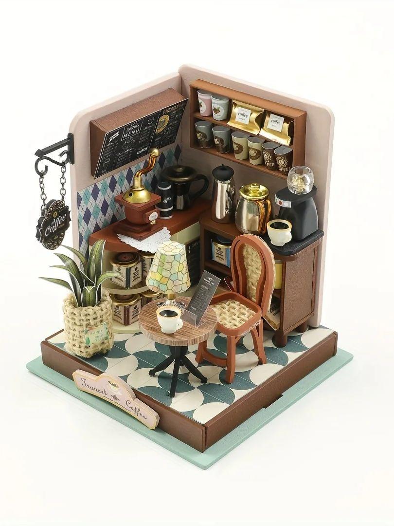 3D Wooden DIY Kits: Miniature Coffee Shop House Model - Creative Puzzle Project & Unique Gift for Adults