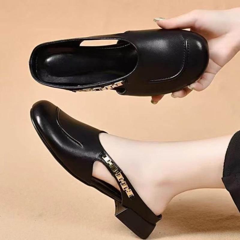 Summer wear light sandals women's new summer square thick root soft-soled shoes retro half slippers