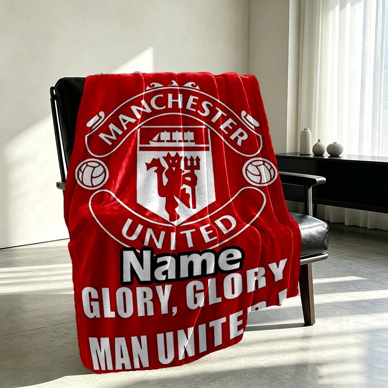 Custom Name Personalized Manchester United F.C Print Blankets, Home Decor, Bedroom, Sofa, Camping, Couch, Gifts for Birthday Christmas
