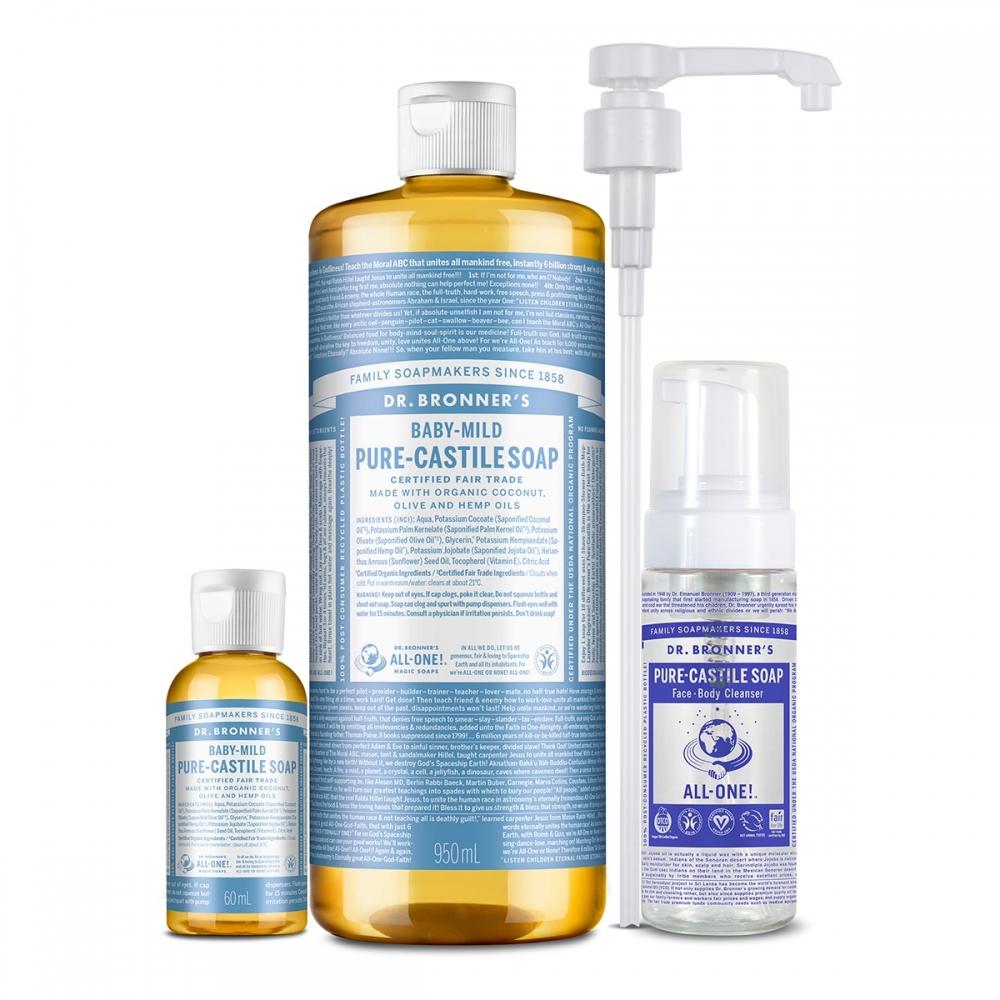 Доктор. Bronner S кастильское мыло очищающее средство 950 мл + 60 мл Baby mild