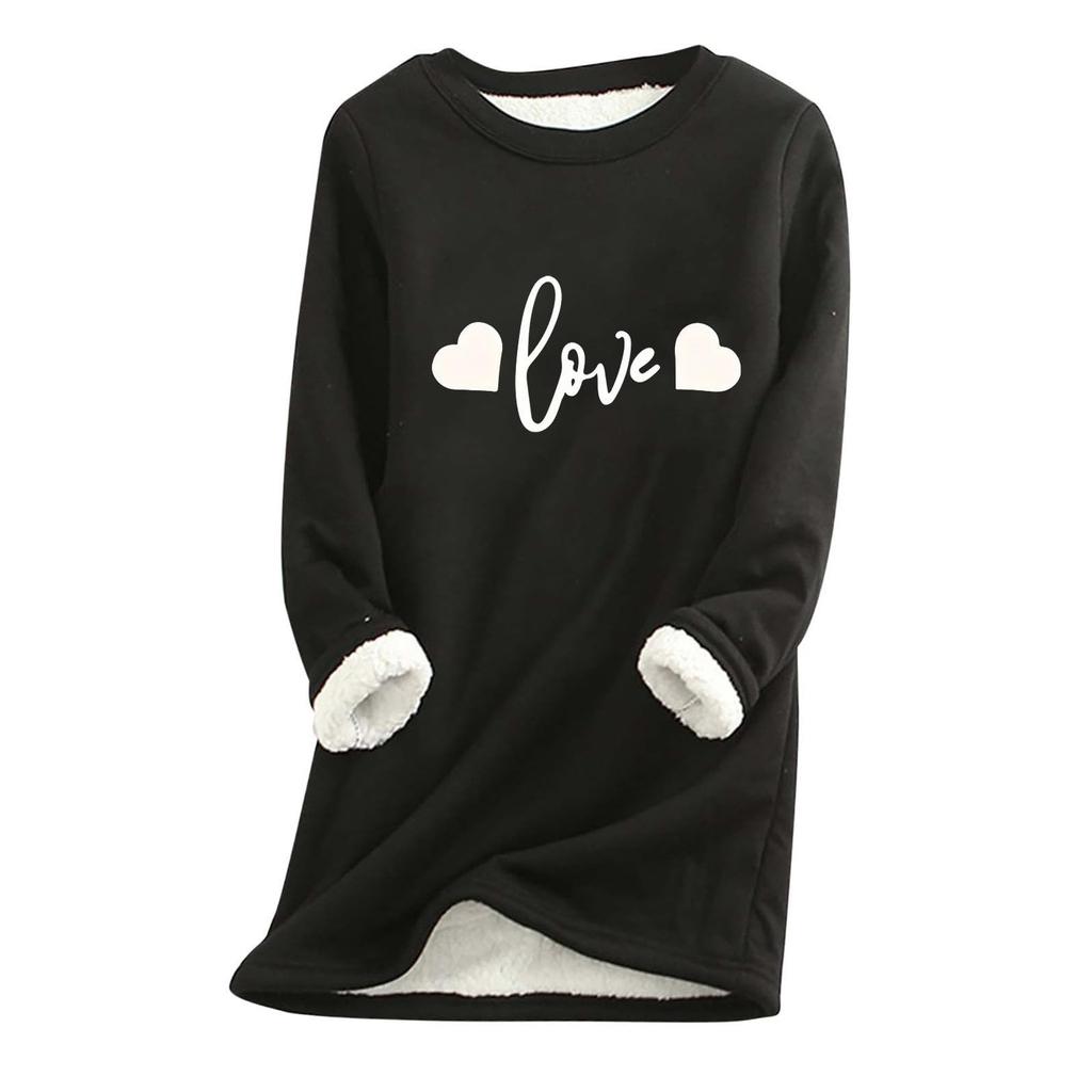 Women's Round Neck  Print Thickened Plush Cashmere Warm Long Top