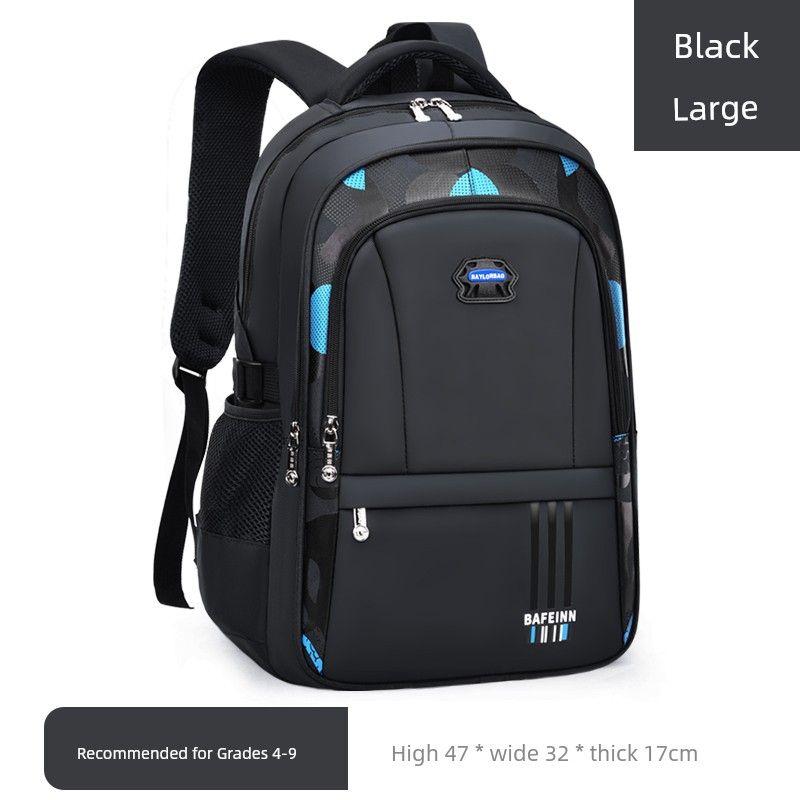 

Kids Junior High School Lightweight Burden Alleviation Spine Protection Primary School Student Schoolbag Large Black