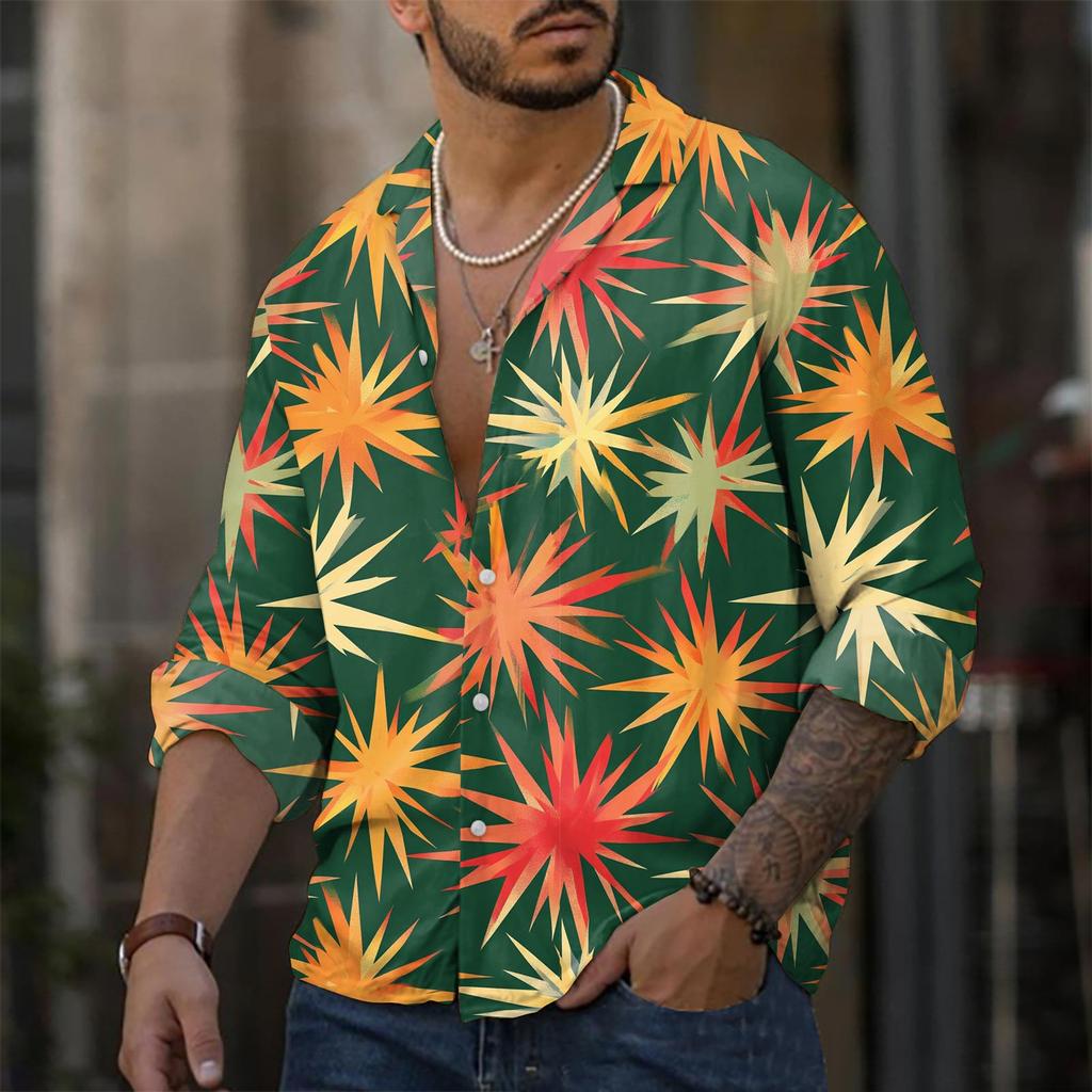 Camicia casual da uomo a maniche lunghe, ampia e alla moda, con risvolto