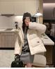 Short Lamb Wool Lapel Padded Jacket with Belt