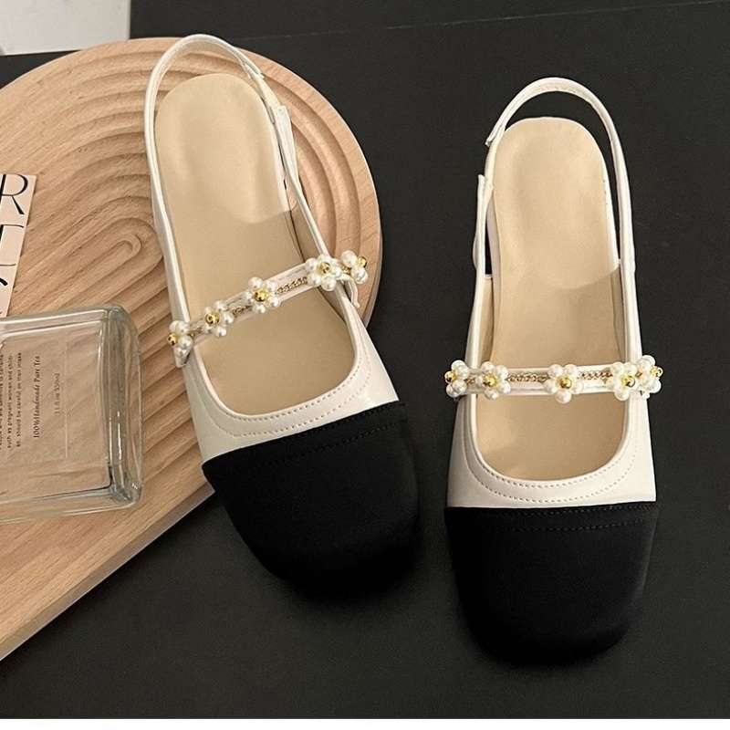 White Retro French Mary Jane Shoes 2025 New Summer Versatile Pearl Fairy Flat-bottomed Bag Head Sandals Foreign Style