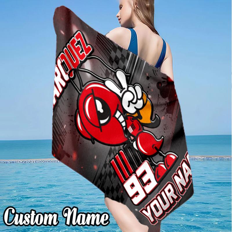 Custom Name MM93 marc marquez Beach Towel - Soft, Ultra-Absorbent Microfiber, Lightweight, Perfect for Beach, Parties, Travel, Camping