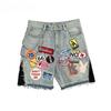ZYLLO Streetwear Retro Patchwork Denim Shorts Y2K Jeans Mænd Kvinder Hip Hop Bil Tegneserie Grafik Retro Blå Løse Denim Fitness Afslappede Shorts