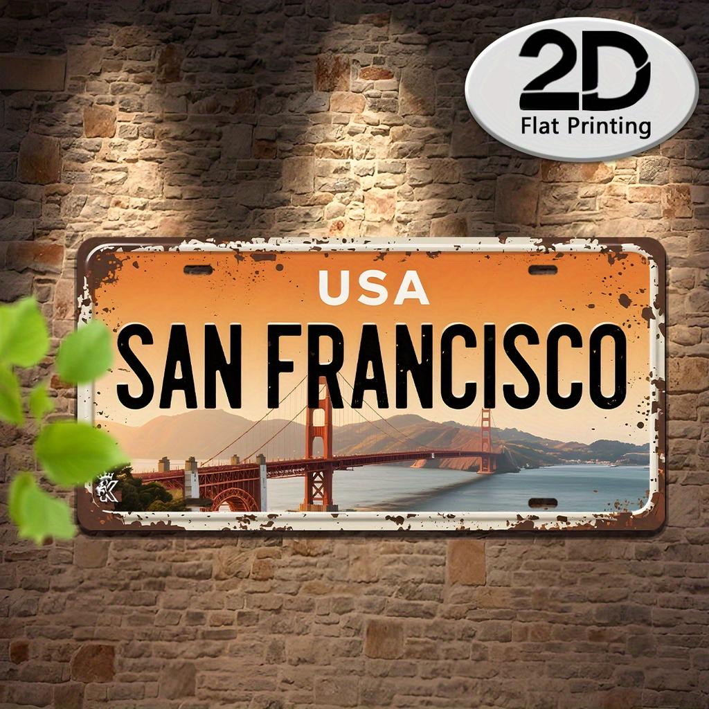 D Flat pc USA San Francisco Metal Aluminum Sign Vintage Style Suitable for Home for Studio Living Room Wall Art Decor