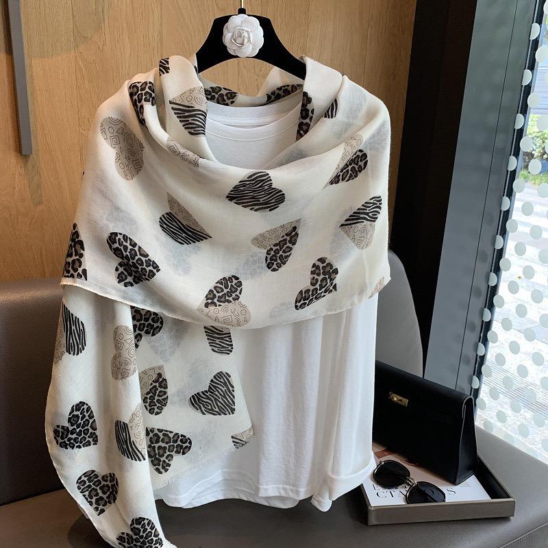 Winter Leopard Dot Heart Printed Fringe Viscose Soft Scarf Cotton Shawls Women Perfect for Travel Casual Muslim Hijab 180*90Cm