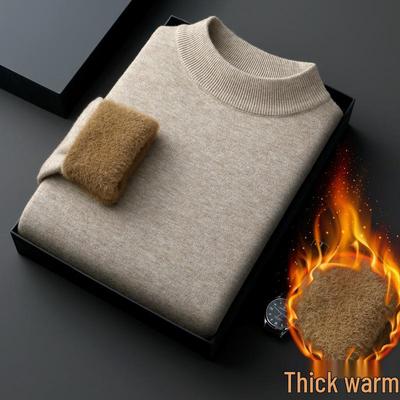 Men's Thick Velvet Half-High Collar Sweater: Trendy & Warm Knit Base Layer