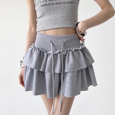 Koreanische Retro Einfarbig Alle Spiel Kuchen Rock Frauen 2024 Sommer Neue Hohe Taille Lace-up Sexy Dünnes Gefaltetes A-linie rock