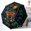 Tiger Sun Jungle Symbols Pattern Umbrella, Portable and Foldable Design, 8 Ribs, a Casual Accessory for Halloween, Christmas, and Birthday Gifts.