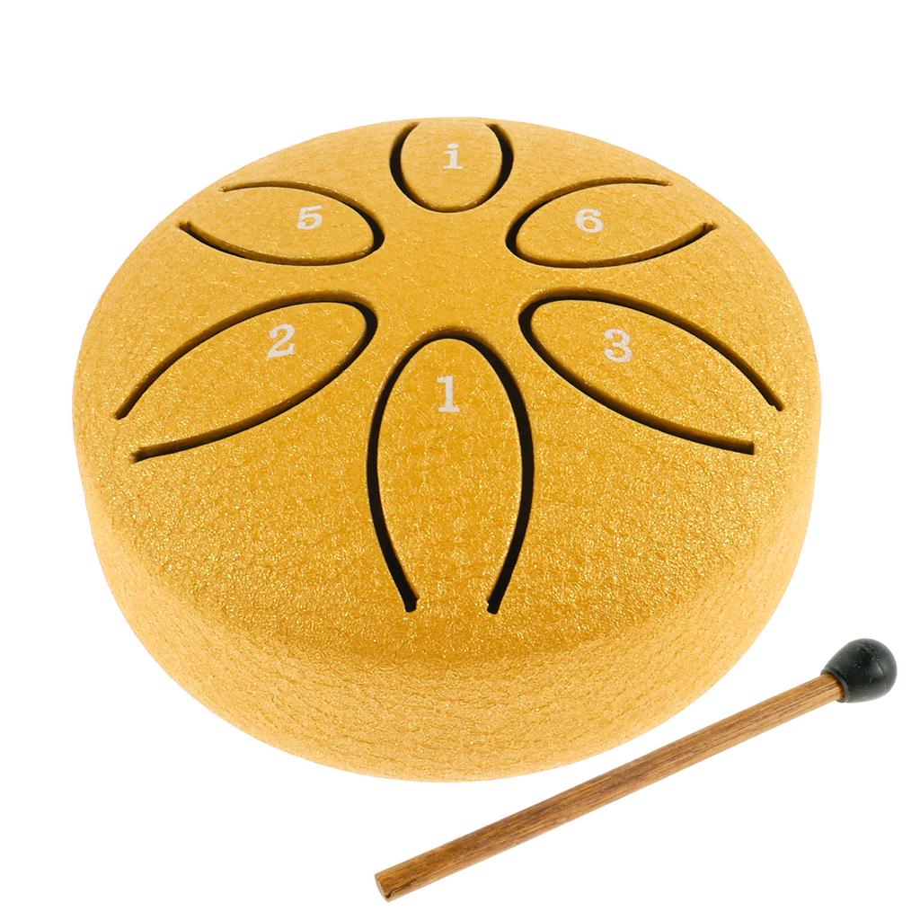 3 Inch Steel Tongue Drum 6 Tone Handheld Instrument Mini Hand Drum with Drums Sticks Outdoors Rain Drums for Yoga and Meditation