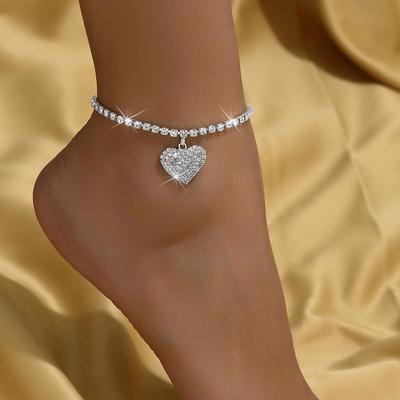 Cavigliera alla moda multi-strato a forma di cuore con nappe e strass, stile europeo-americano