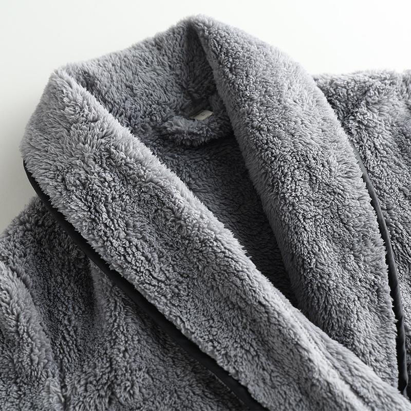 Men's Shawl Collar Robes Full Length Fleece Plush Bathrobes Soft Spa House Coat with Pockets Fluffy Spa Robes Unisex Winter Cozy Warm Spa Long Robe