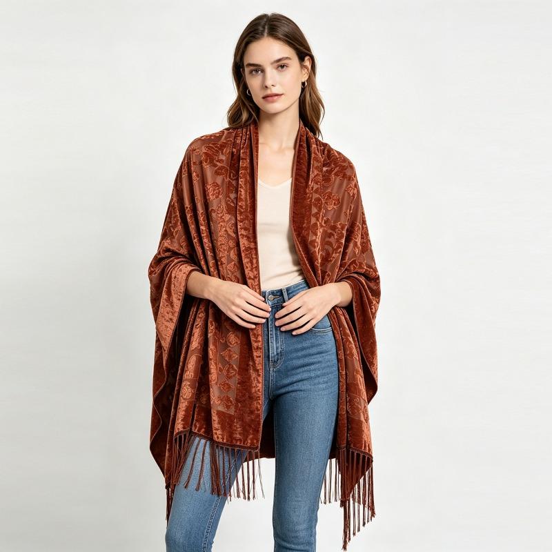 Women S Velvet Tassel Long Scarf Warm European Style Fashion Accessory