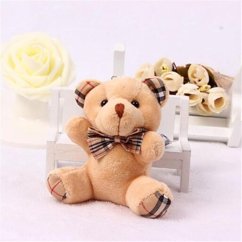 1PCS Plaid Bow Tie Plush Sitting Bear Toys Small Pendant Cartoon Bouquet Doll Wedding Activity Gift Soft Stuffed Toy 8CM