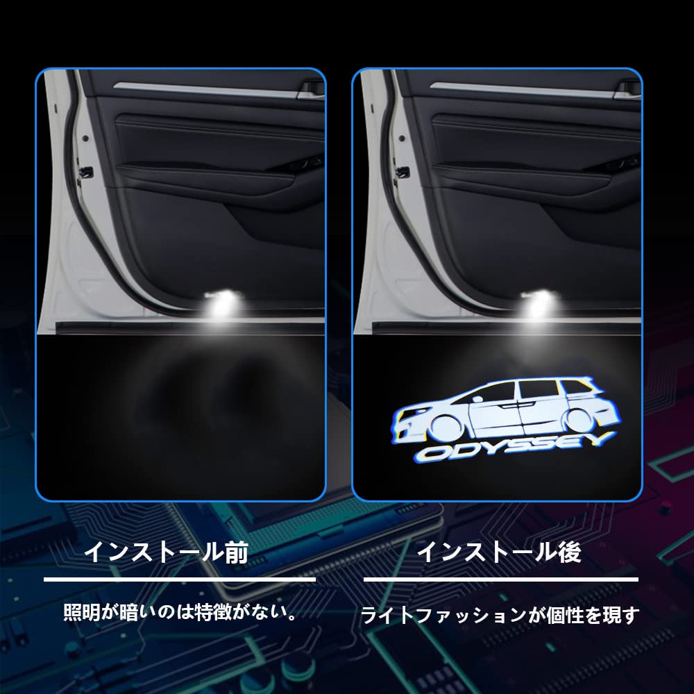 Car courtesy LED courtesy lamp, courtesy light with logo projection and ghost effect, for Honda Odyssey, 2-pack (Odyssey03)