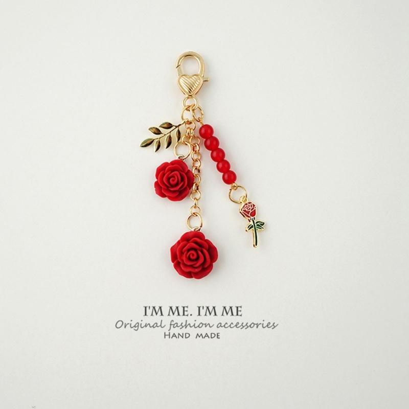 Fashion Rose Camellia Charm Keyring Backpack Decoration Handmade Pendant Keyring Fashion Bag Charm Sweet Cool Keychain