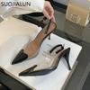 Fashion SUOJIALUN 2025 Spring New Brand Women Sandal Fashion Mix Color Ladies Eelgant Shallow Slip On Slingback Sandals Pointed Toe Pump