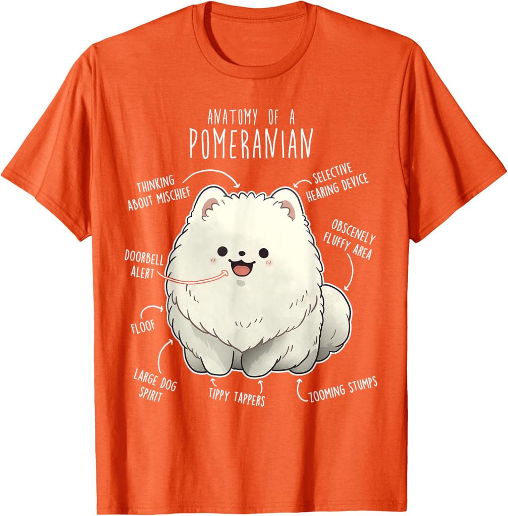 Anatomy of a Pomeranian Funny Cute Dog Graphic Tee Soft Cotton T-Shirt for Dog Lovers