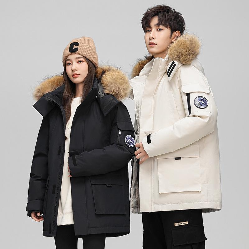 Modische Marke Herren Winter Weiße Daunenjacke mit Kapuze: Kurze, dicke, warme Jugend-Oberbekleidung für Paare 2025