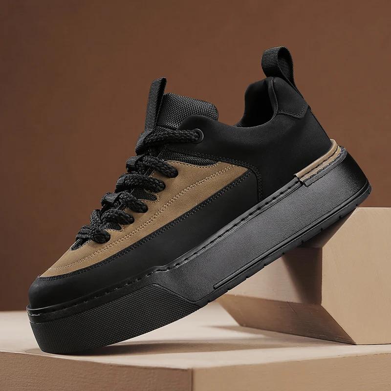 Sneaker Casual Herren Designer Weiße Board Schuhe Mode Mikrofaser Leder Stoff Obermaterial Höhe Erhöht Flache Plattform Sportschuhe