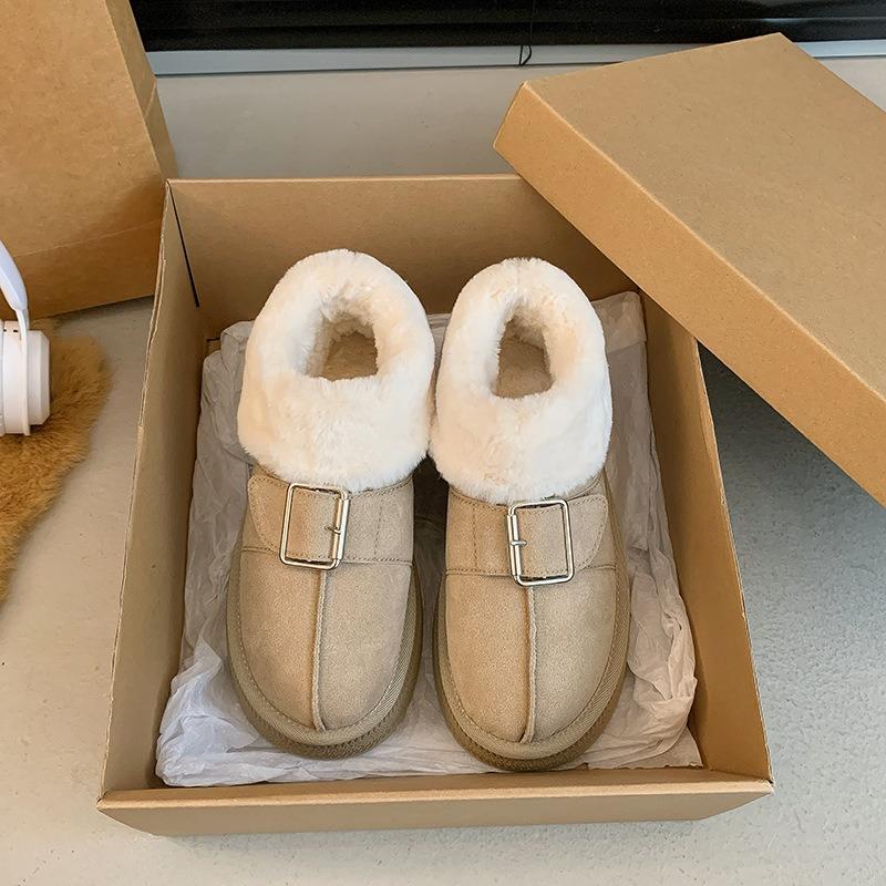 Thick-soled snow boots women's fur integrated winter velvet pregnant women cotton shoes lazy one pedal fluffy short boots