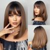 Purple Pink Ombre Black Short Straight Synthetic Wigs with Bangs Bob Wig for Women Daily Cosplay Party Heat Resistant Fake Hairs