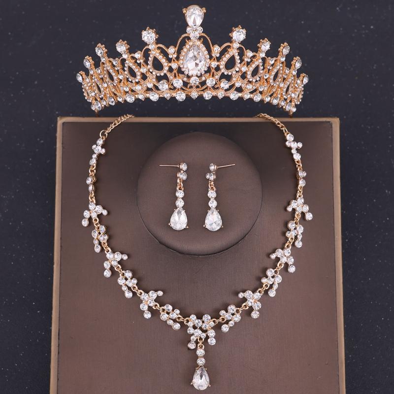 Luxury Crystal Crown Necklace Earring Set Rhinestone Bridal Jewelry Set Bridal Wedding Hair Accessories Jewelry Crown Tiara Set