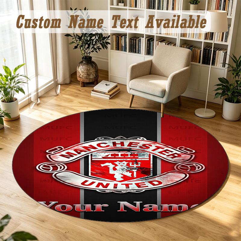Round Rug Custom NameManchester United Pattern Non Slip Carpet Home Floor Decor