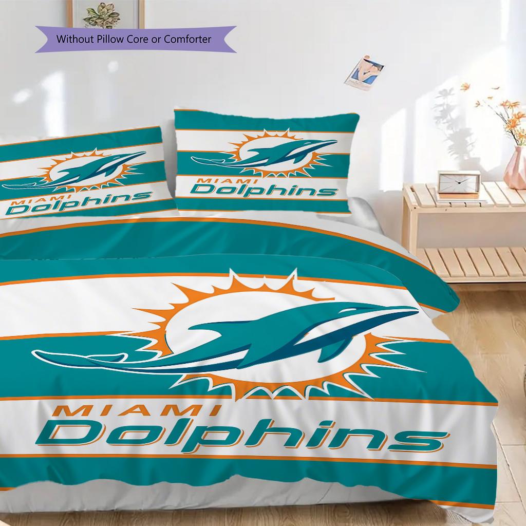 Miami Dolphins Pattern Bedding Quilt Set Quilt Cover Pillowcase Home Decoration Birthday Gift (1 * duvet cover + 2 * pillowcase, without core)